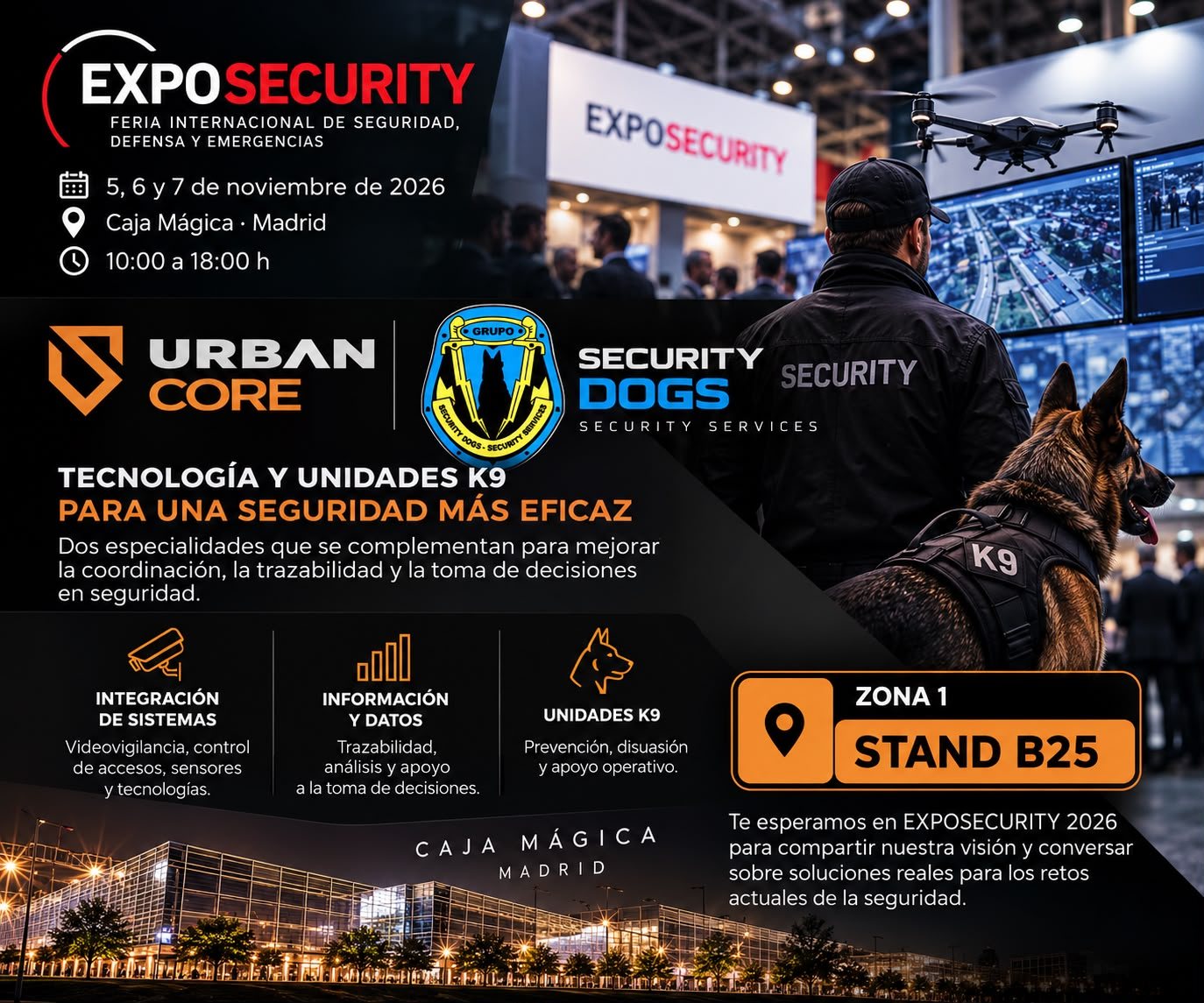 Urban Core y Grupo Security Dogs en Exposecurity 2026, 5 a 7 de noviembre, Caja Mágica de Madrid, zona 1, stand B25